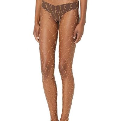 Wolford Kaylee Fishnet Tights Womens Medium Honey Elastic Waist Pantyhose ERK622